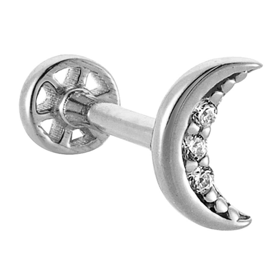 14 Ayar Beyaz Altın Taşlı Hilal Tragus Piercing — Altınköşe