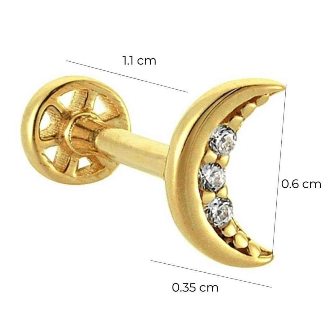14 Ayar Sarı Altın Beyaz Taşlı Ay Tragus Piercing — Altınköşe — görsel 2