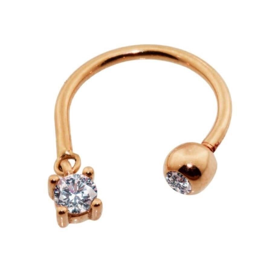 14 Ayar Rose Altın Taşlı Sallantılı Yarım Halka Piercing — Altınköşe