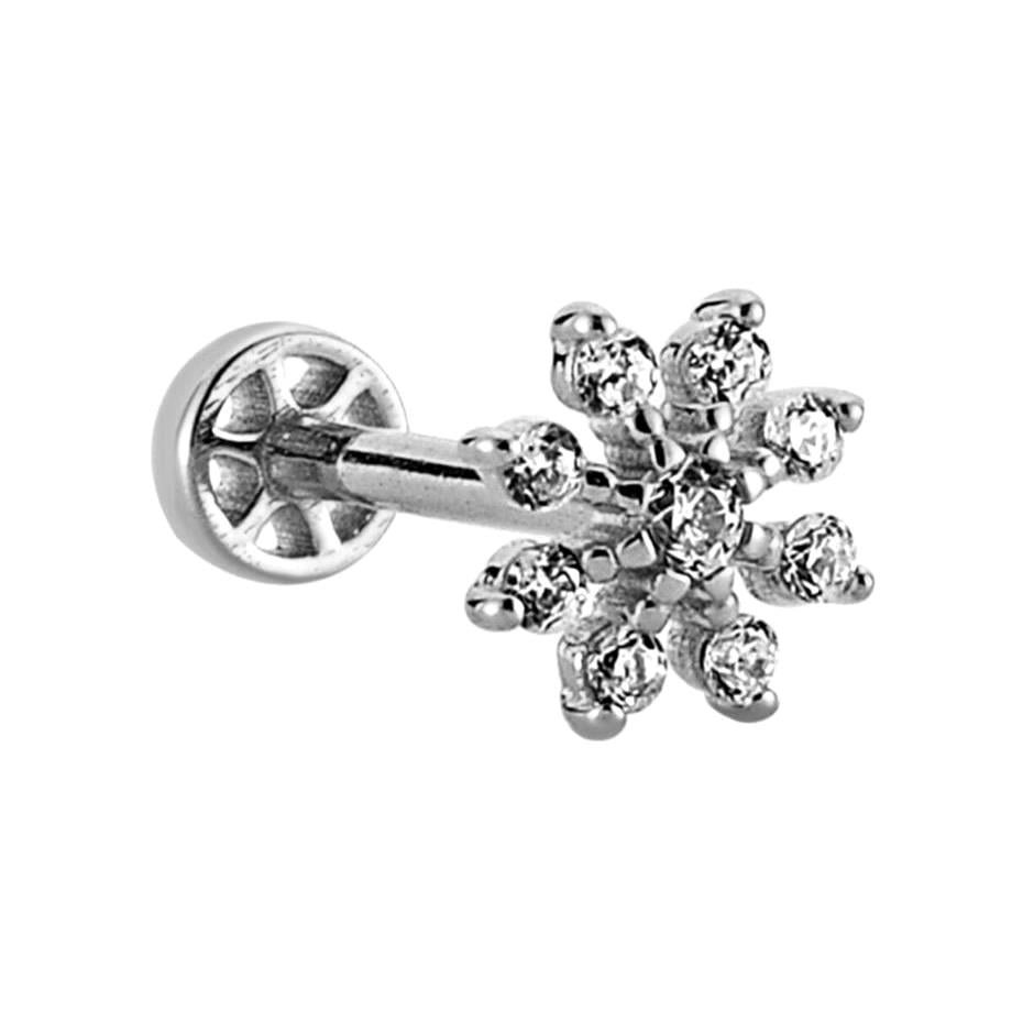 14 Ayar Beyaz Altın Taşlı Çiçek Tragus Piercing — Altınköşe