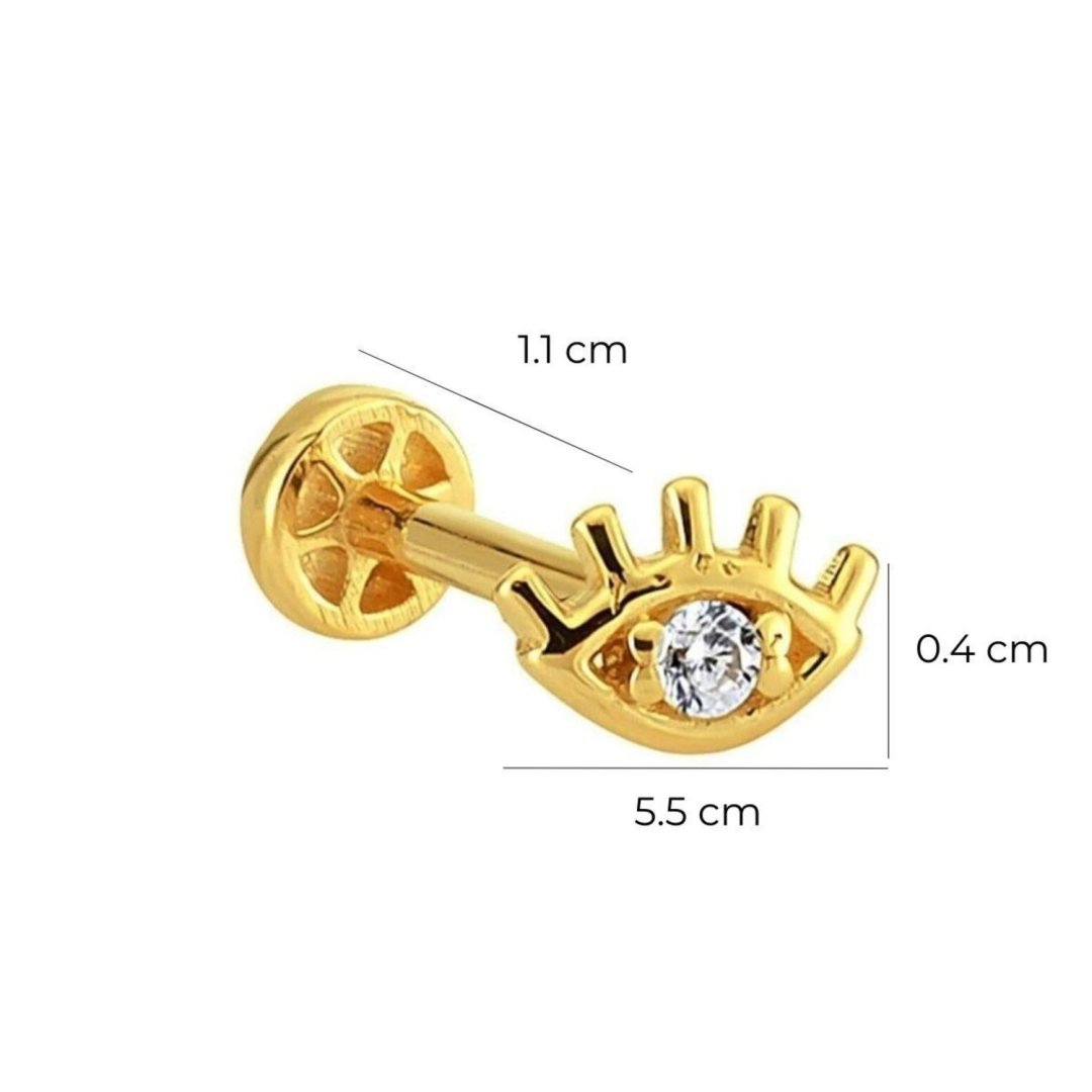 14 Ayar Sarı Altın Göz Motifli Taşlı Tragus Piercing — Altınköşe — görsel 2