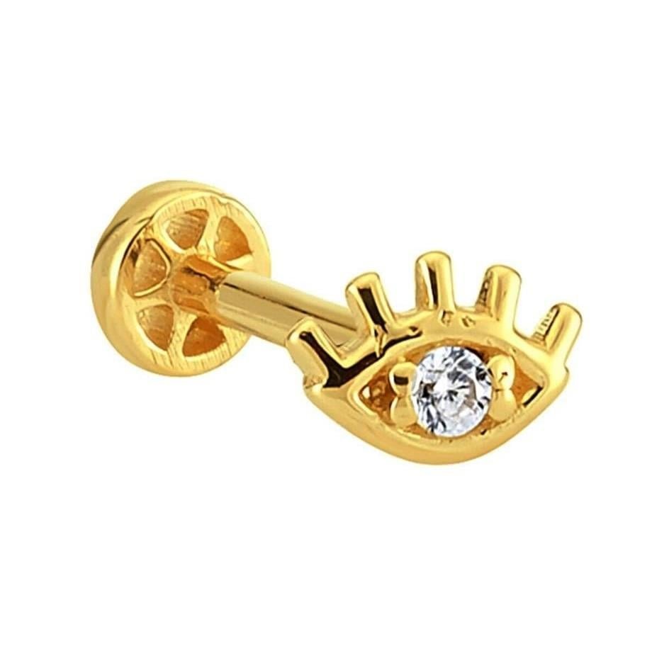 14 Ayar Sarı Altın Göz Motifli Taşlı Tragus Piercing — Altınköşe
