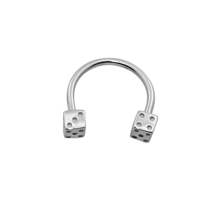 14 Ayar Beyaz Altın Zar Uçlu Yarım Halka Piercing — Altınköşe