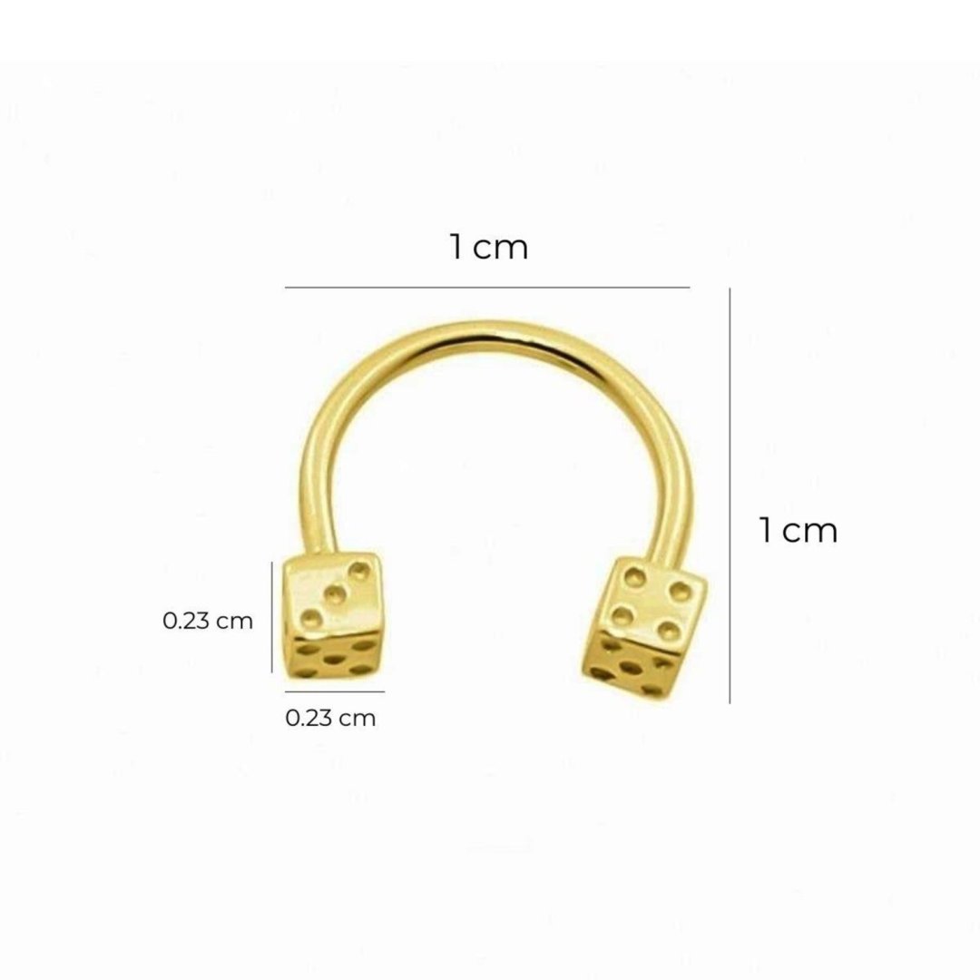 14 Ayar Sarı Altın Zar Uçlu Yarım Halka Piercing — Altınköşe — görsel 2