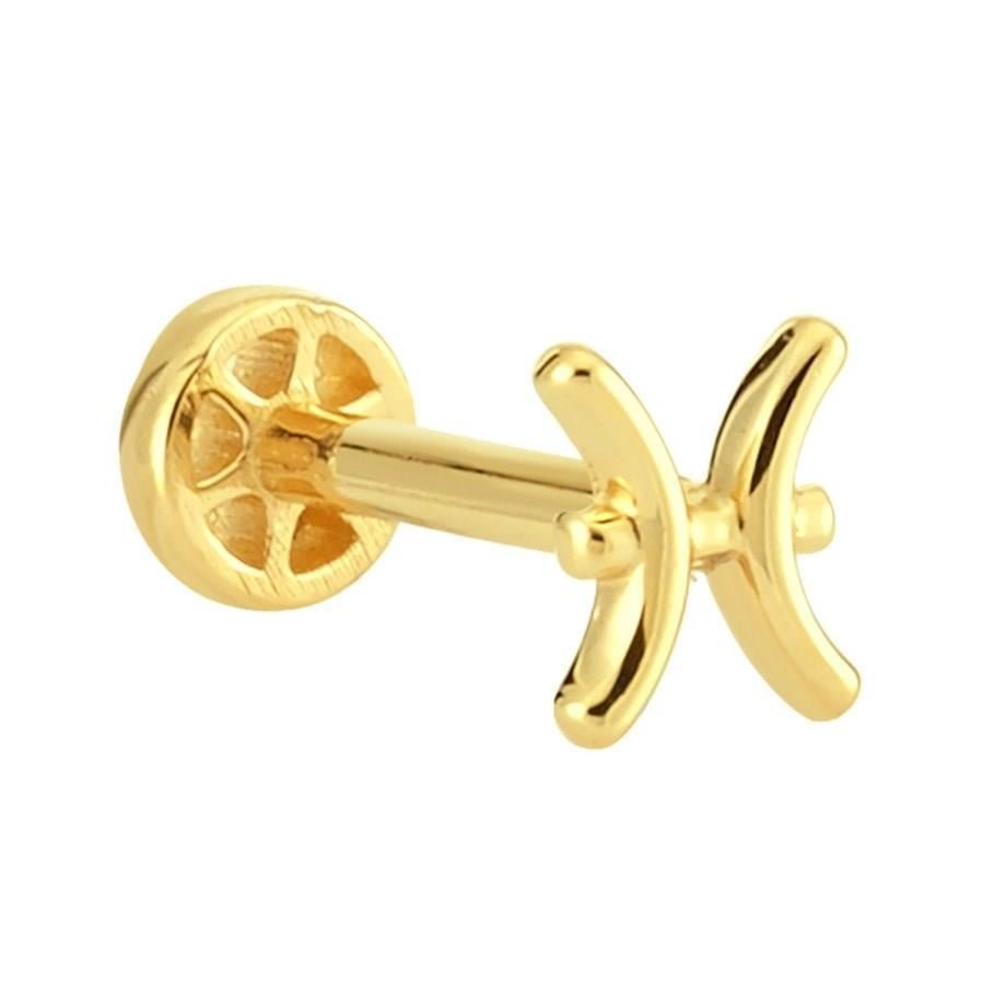 Balık Burcu Altın Tragus Piercing 14 Ayar Sarı