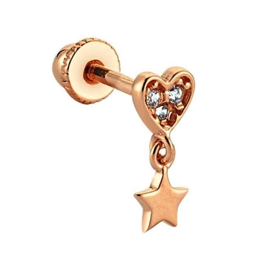 Sallantılı Yıldız Altın Helix/Kıkırdak Piercing 14 Ayar Rose
