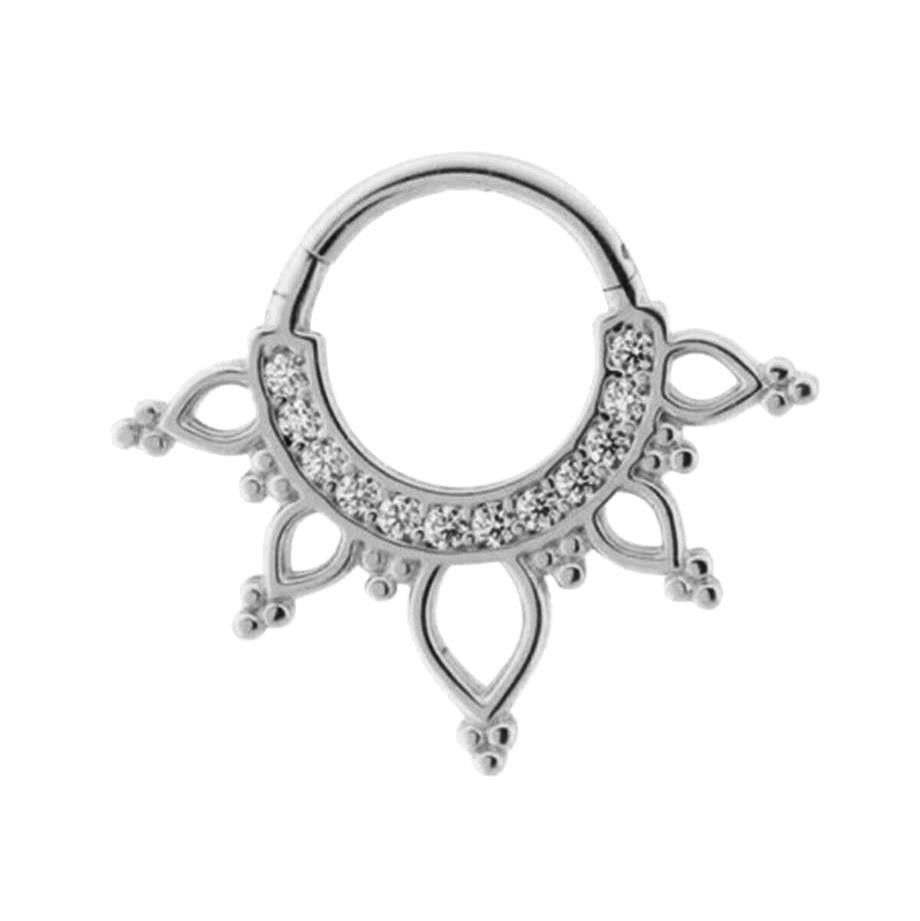 14 Ayar Altın Taşlı Minimal Taç Halka Piercing Beyaz