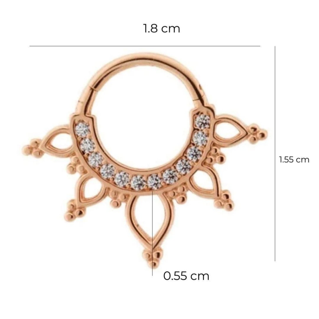 14 Ayar Altın Taşlı Minimal Taç Halka Piercing Rose — Altınköşe — görsel 2