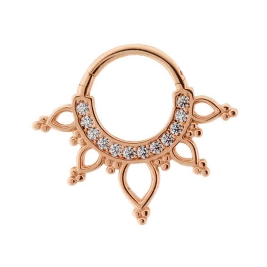14 Ayar Altın Taşlı Minimal Taç Halka Piercing Rose
