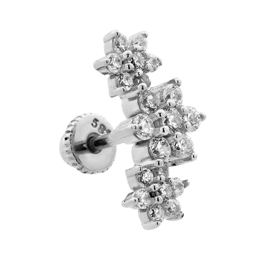 Çiçek Helix/Kıkırdak Piercing 14 Ayar Altın Beyaz