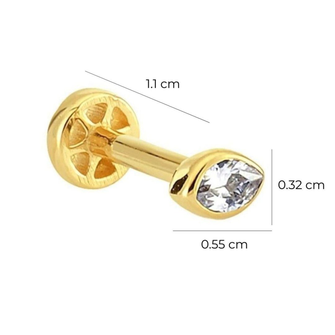 Mekik Taşlı Altın Tragus Piercing 14 Ayar Sarı