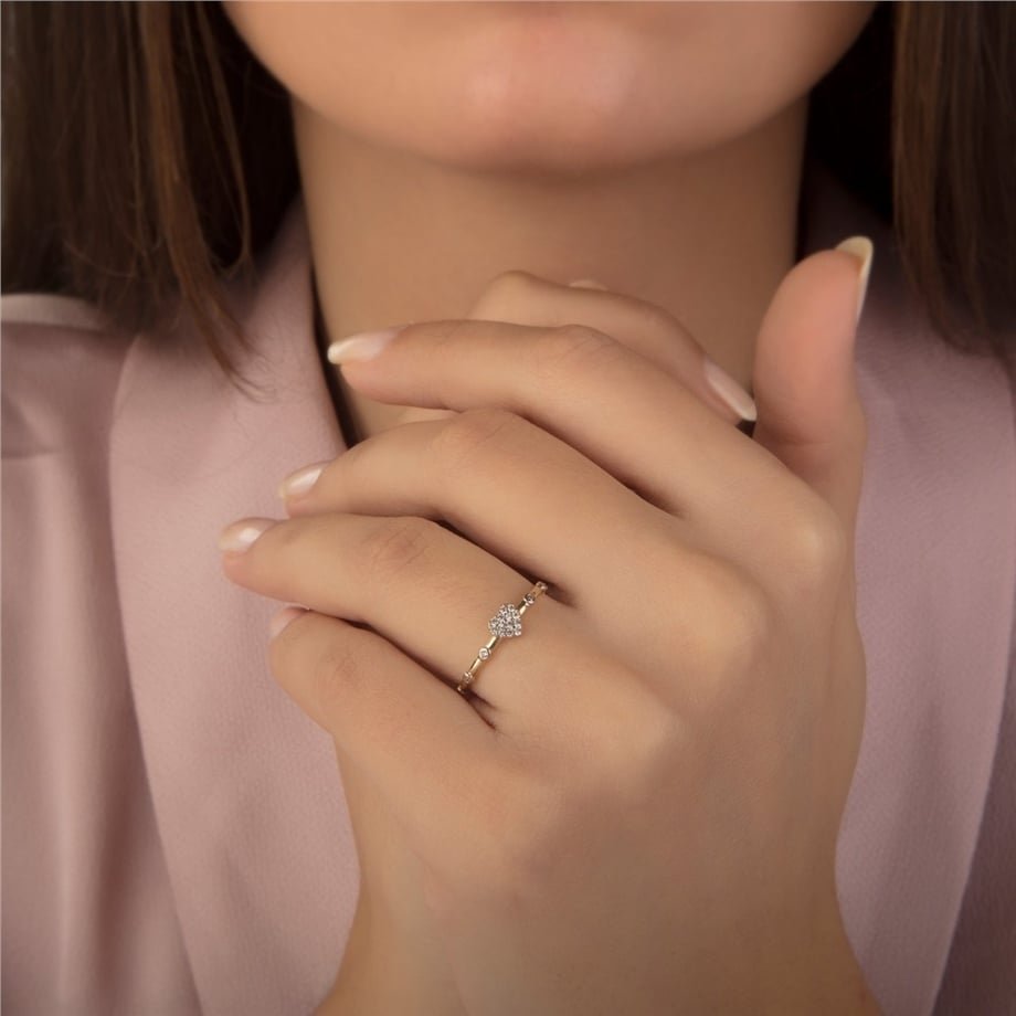 Swarovski Taşlı Kalp Altın Yüzük 14 Ayar — Altınköşe — görsel 2
