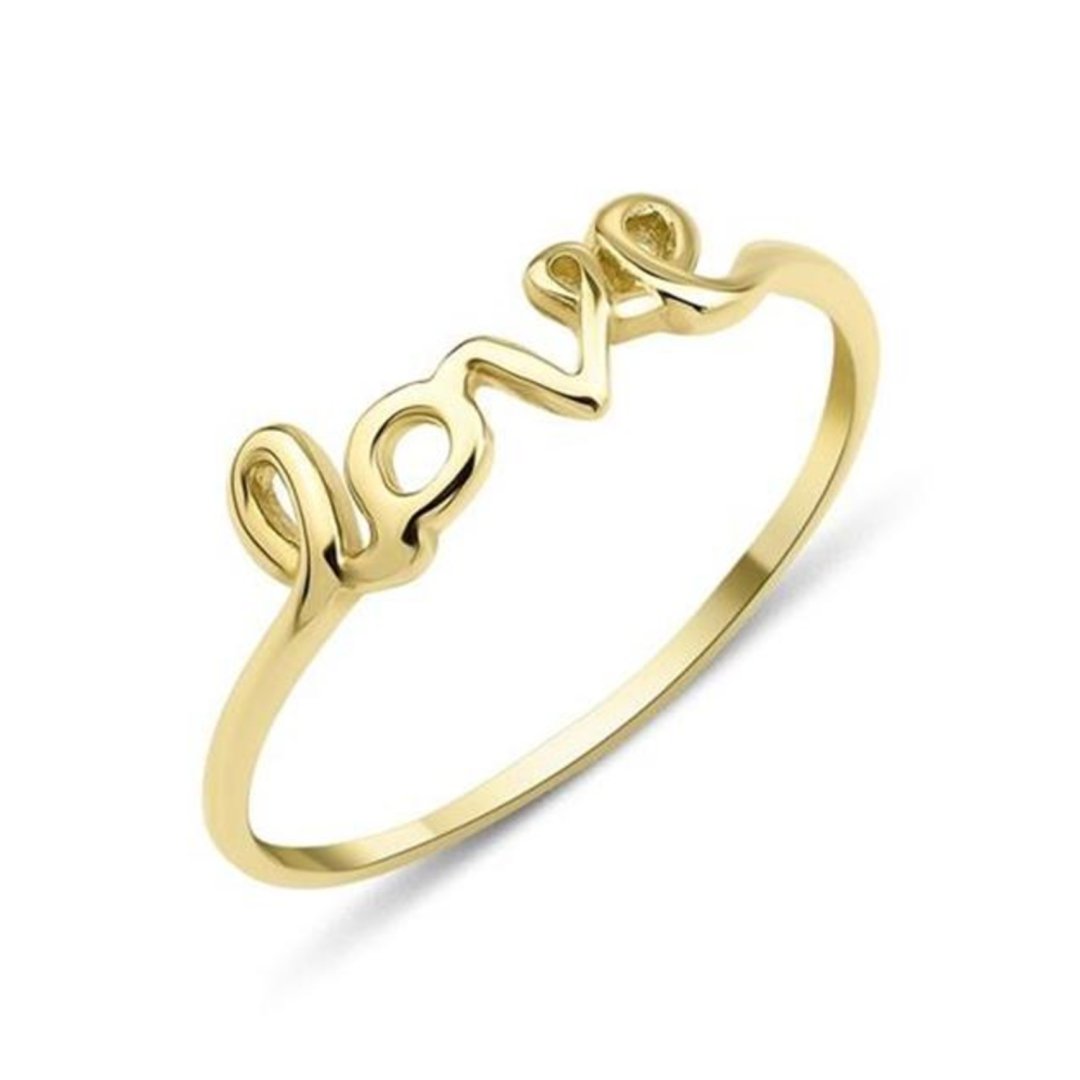 Love Yazılı Altın Yüzük İnce Bantlı Parlak Tasarım — Altınköşe