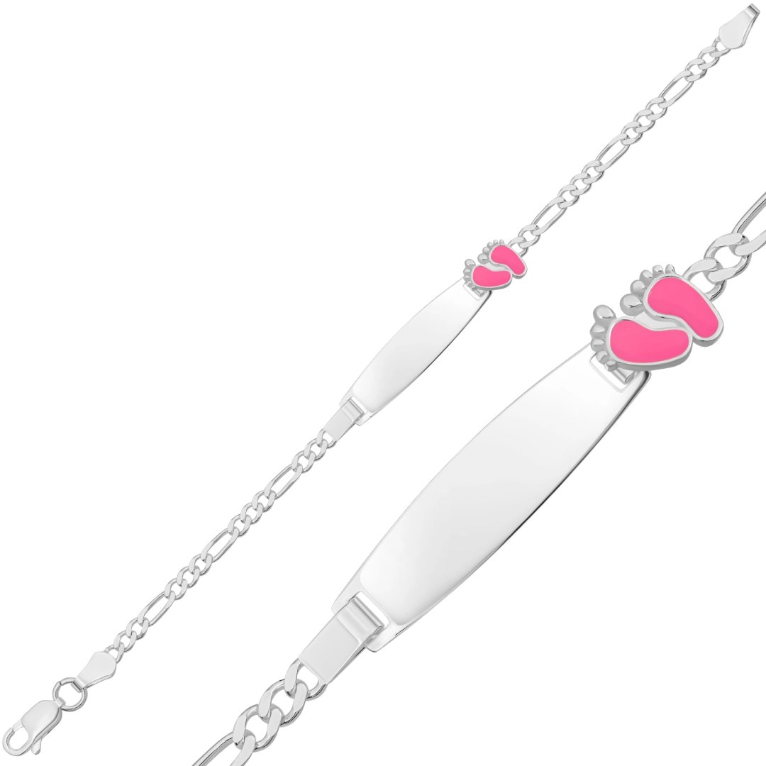 Pembe Ayak İzi İsimli Bebek Künyesi – 925 Ayar Gümüş, 16 cm — Nes Altın