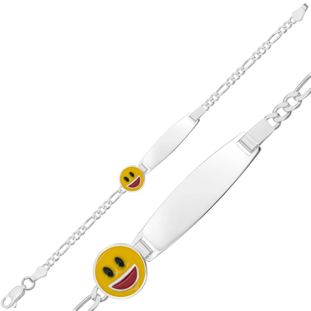 Gülen Emoji İsimli Çocuk Künyesi – 925 Ayar Gümüş, 16 cm — Nes Altın