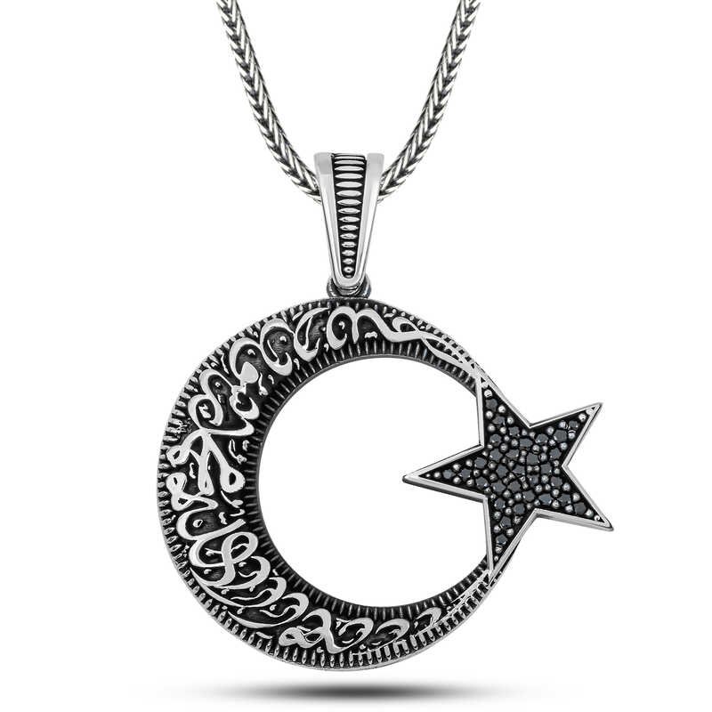 Gümüş Kelime-i Tevhid Yazılı Taşlı Erkek Kolye — Nes Altın