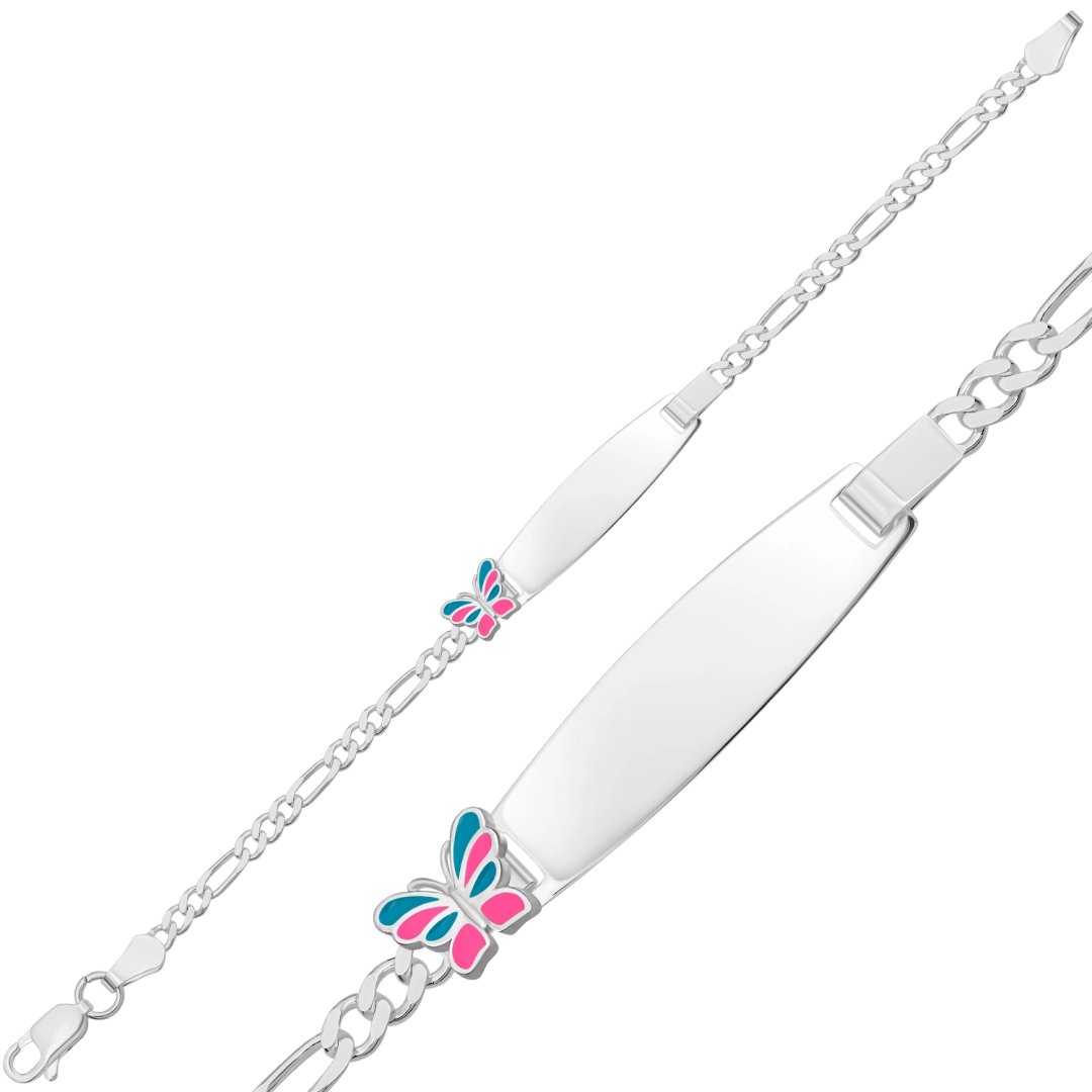 Pembe Mavi Kelebek İsimli Çocuk Künyesi – 925 Ayar Gümüş, 16 cm — Nes Altın