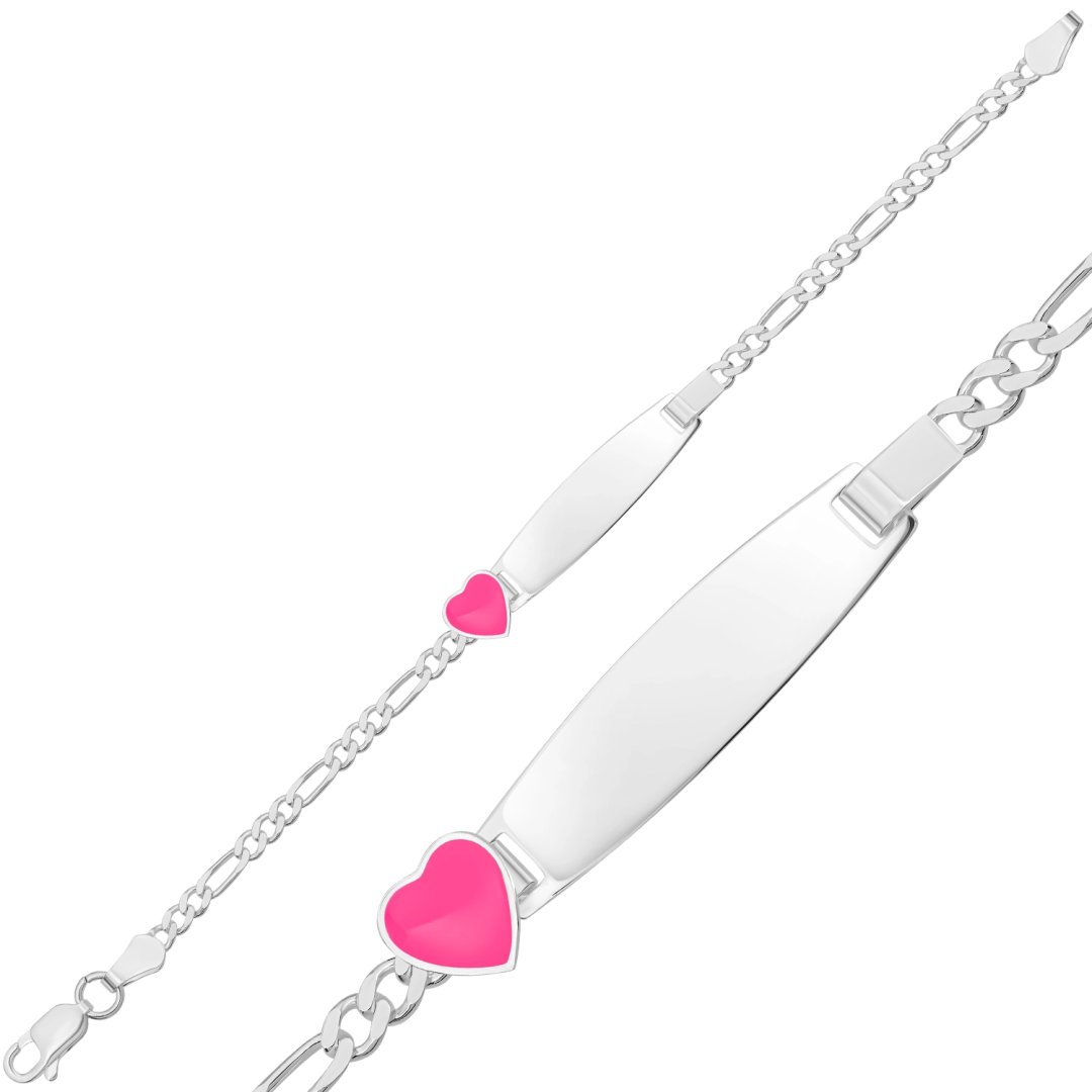 Pembe Kalp Figürlü İsimli Çocuk Künyesi – 925 Ayar Gümüş, 16 cm — Nes Altın