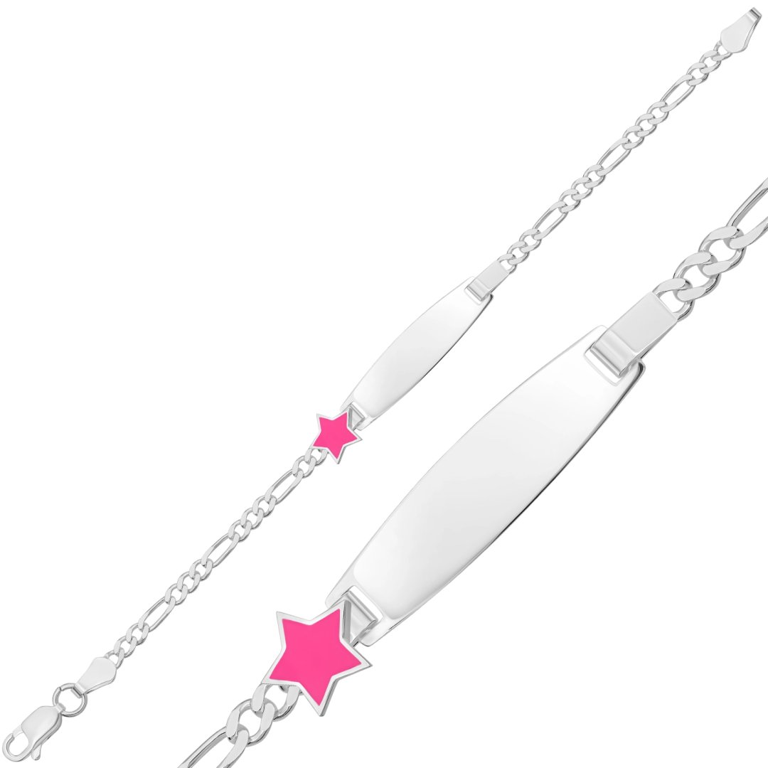 Pembe Yıldız Figürlü İsimli Çocuk Künyesi – 925 Ayar Gümüş, 16 cm — Nes Altın