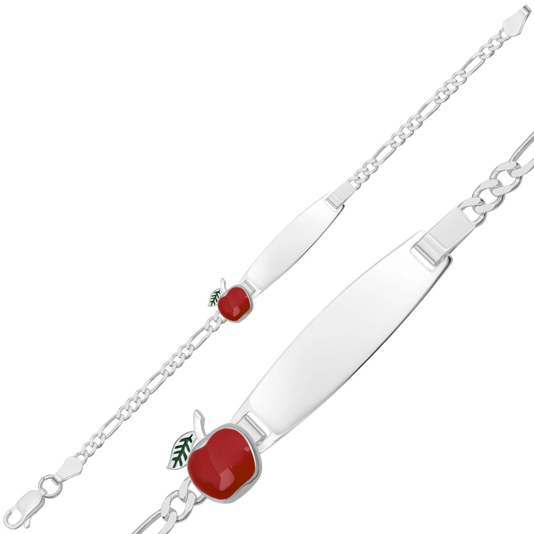 Kırmızı Elma Figürlü İsimli Gümüş Çocuk Künyesi – 16 cm — Nes Altın