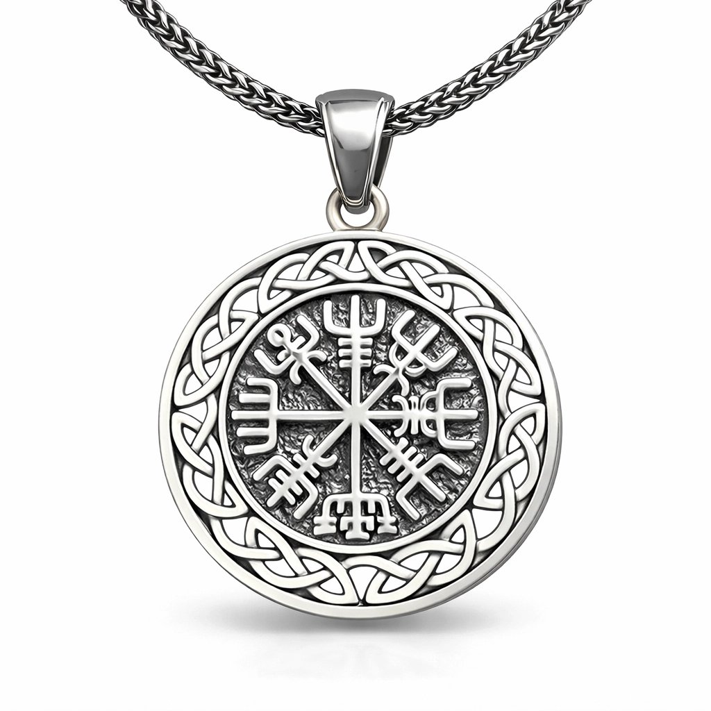 Gümüş Vegvisir Viking Pusulası Erkek Kolye — Nes Altın — görsel 2