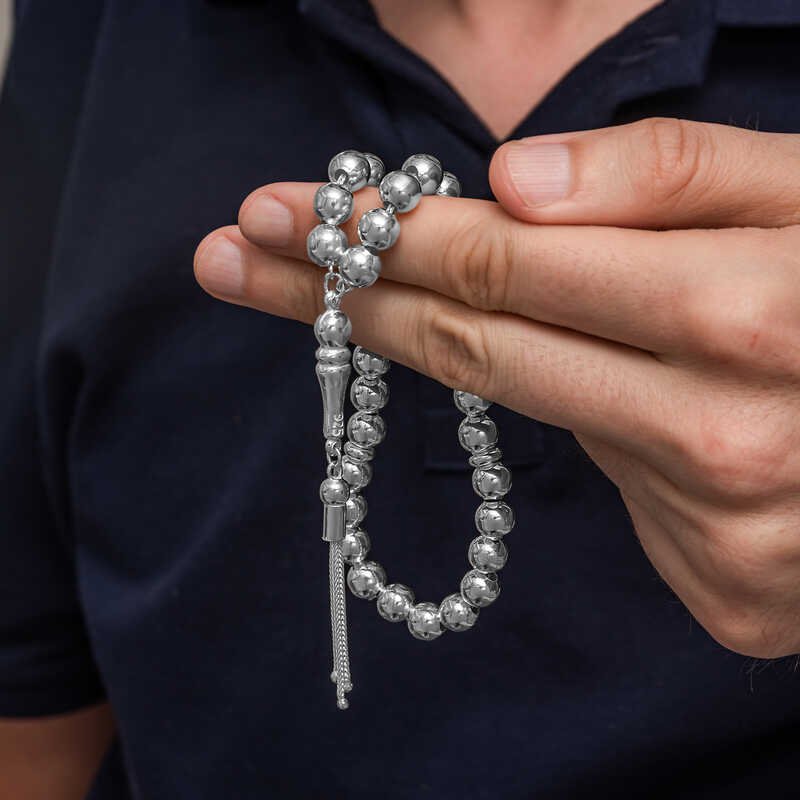Gümüş Küre Kesim 7 mm Erkek Tesbih — Nes Altın
