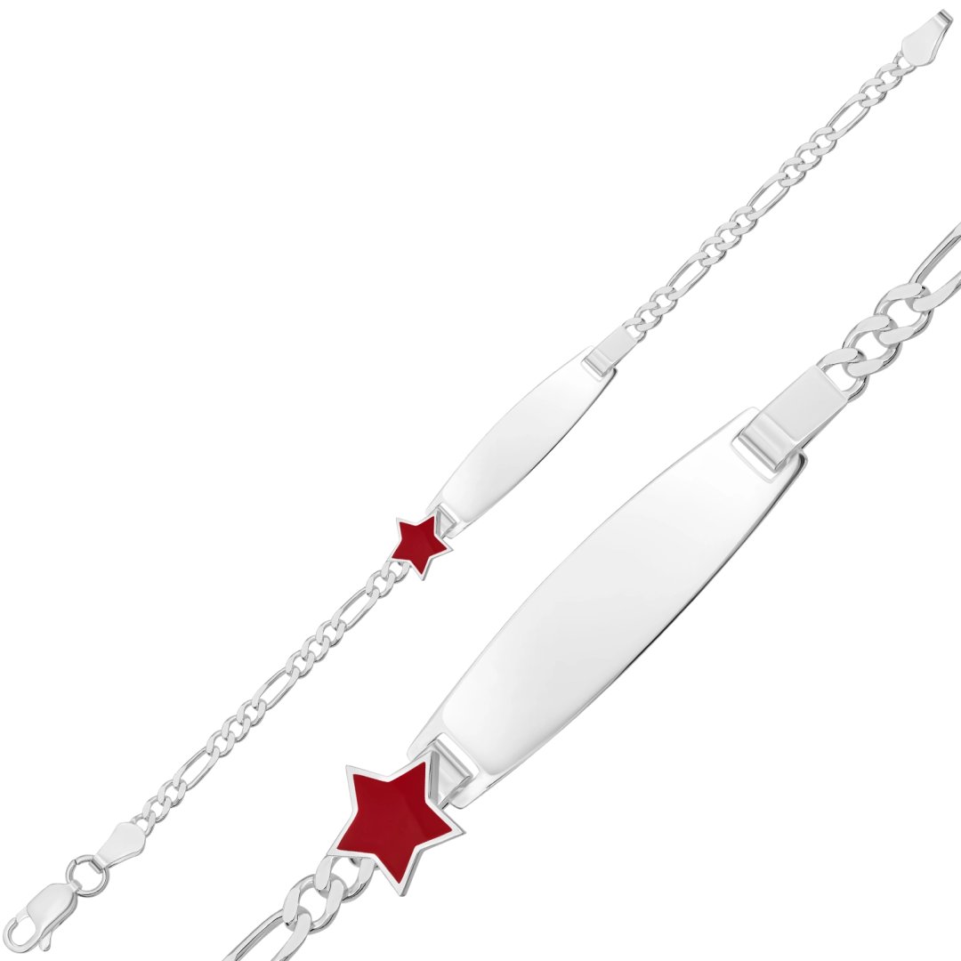 Kırmızı Yıldız Figürlü İsimli Gümüş Çocuk Künyesi – 16 cm — Nes Altın