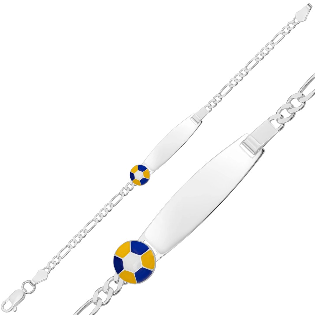 Sarı Lacivert Top Figürlü İsimli Çocuk Künyesi – 925 Gümüş, 16 cm — Nes Altın