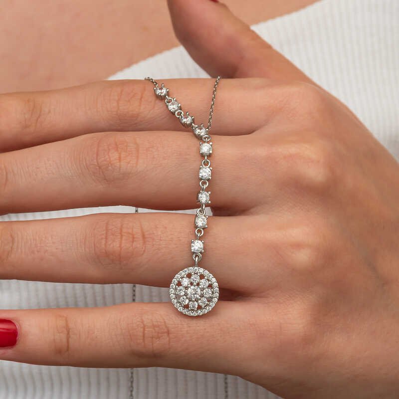 Gümüş Sıralı Zirkon Taşlı Çiçek Kadın Kolye — Nes Altın — görsel 5