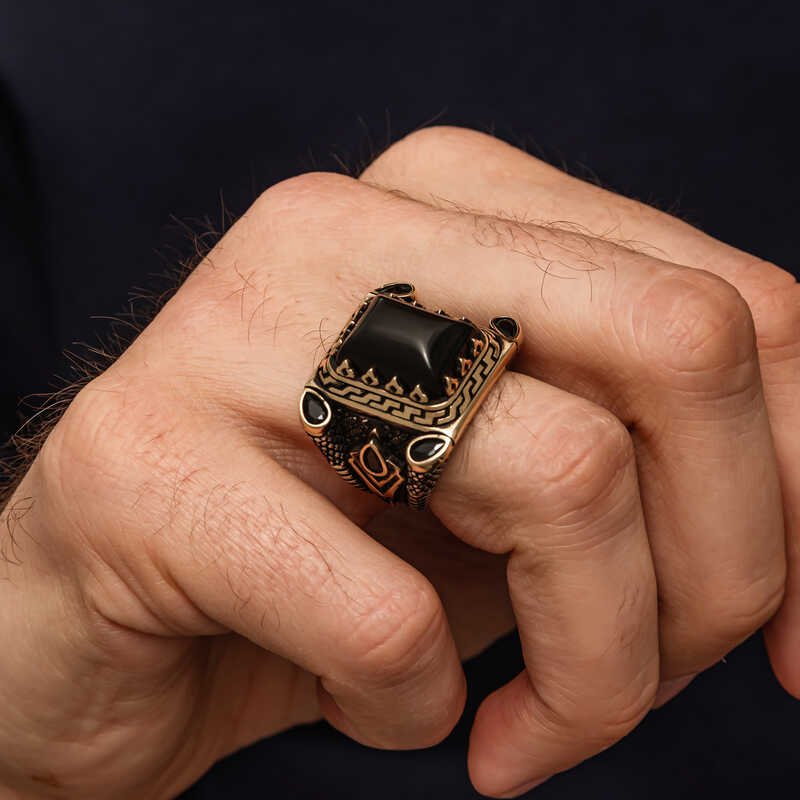 Gümüş Siyah Oniks Taşlı Erkek Yüzük — Nes Altın