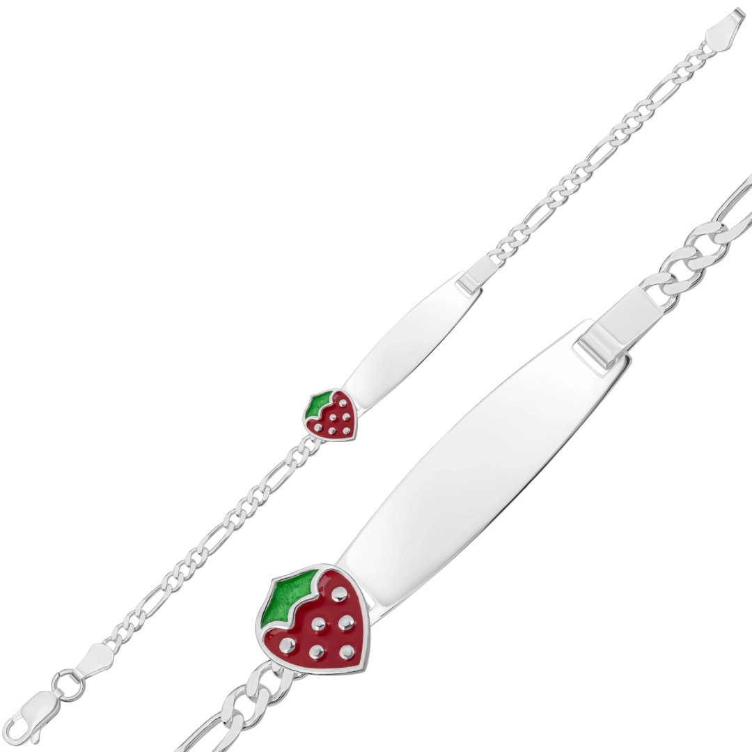 Kırmızı Çilek Figürlü İsimli Çocuk Künyesi – 925 Ayar Gümüş, 16 cm — Nes Altın