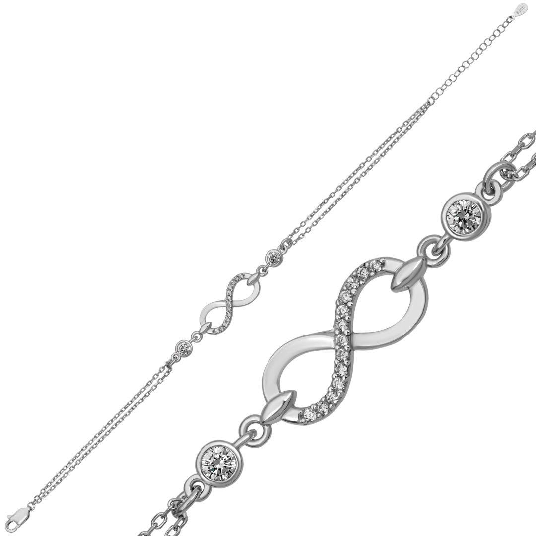 925 Ayar Gümüş Zirkon Taşlı Sonsuzluk Bileklik – 21 cm — Nes Altın