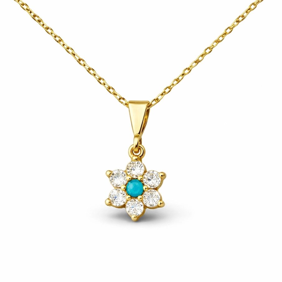 Gümüş Mavi Taşlı Gold Çiçek Kadın Set — Nes Altın — görsel 3