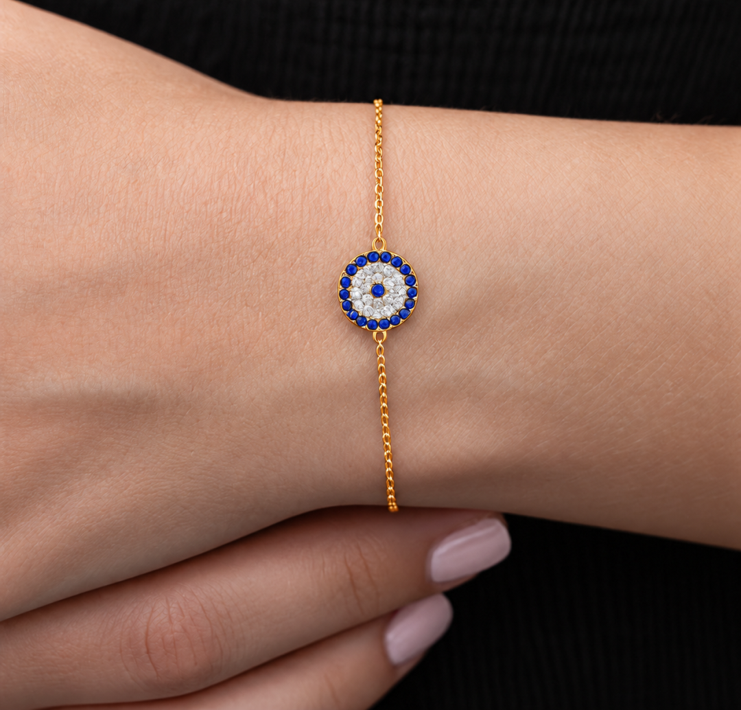 Altın Sarısı Minimal Nazar Gümüş Kadın Bileklik – 18 cm — Nes Altın