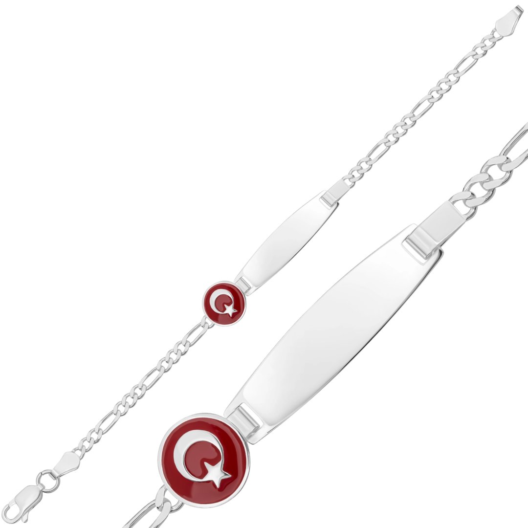 Türk Bayrağı Figürlü İsimli Çocuk Künyesi – 925 Ayar Gümüş, 16 cm — Nes Altın